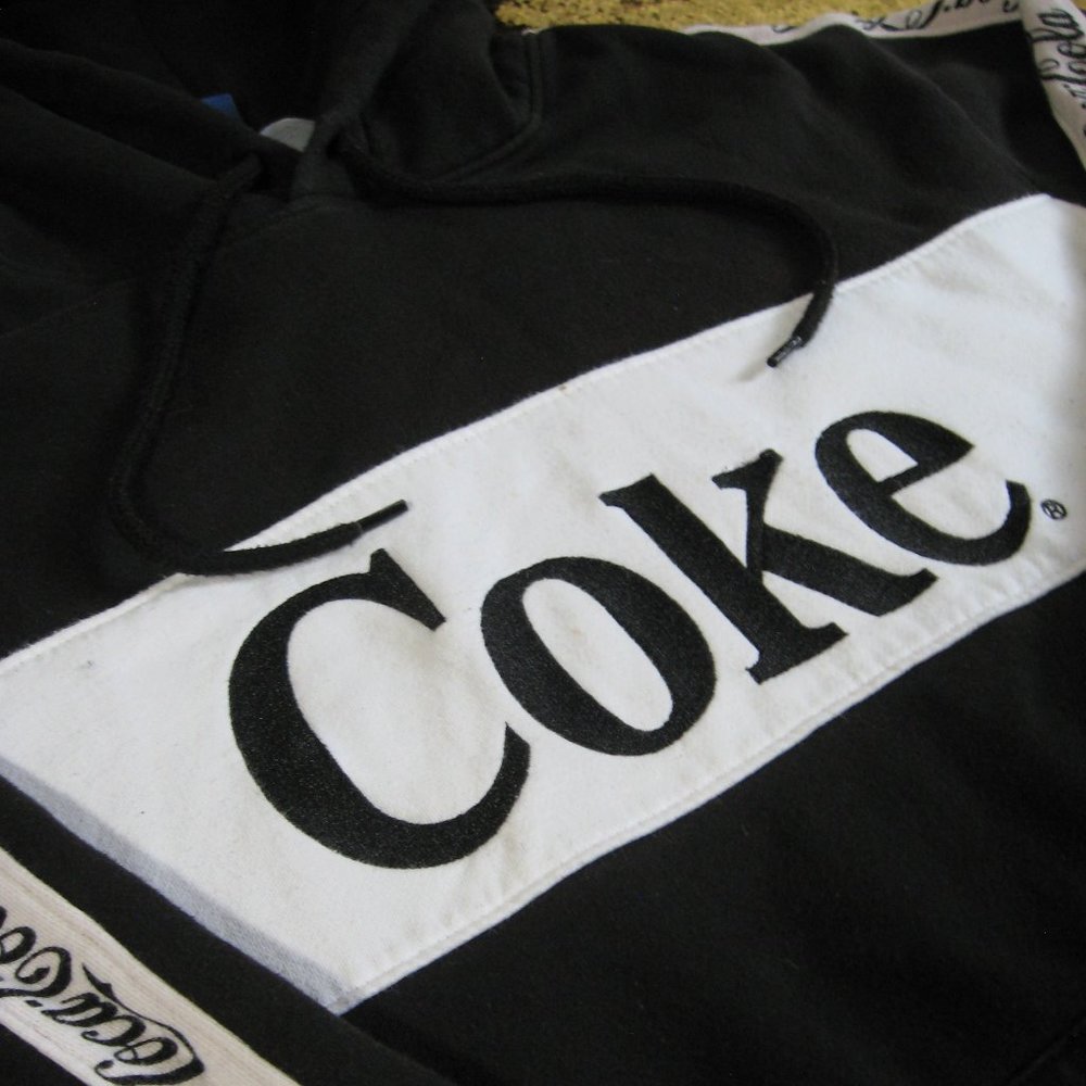 Vintage Coca Cola Hoodie Black & White Mens L